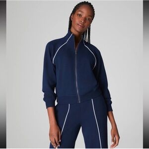 SPANX AirEssentials Pique Full Zip Track Jacket in Navy Size XL